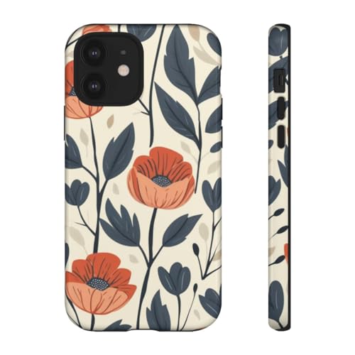 Coque rigide brillante iPhone 12 au motif floral orange et bleu