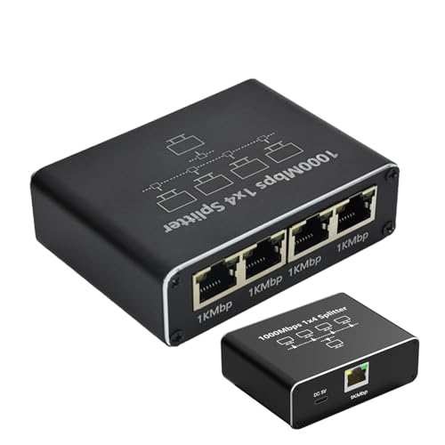 Divisor de cable coaxial Gigabit, divisor Gigabit Ethernet - Divisor de cable de red 1 entrada 4 salidas,Divisor de cable de red RJ45 1000Mbps para cable de seguridad