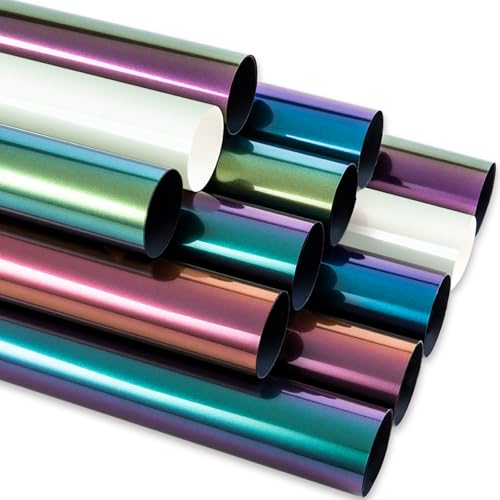 Image of HTVRONT Chameleon HTV Heat Transfer Vinyl, 12 Packs 12 inchx12 inch Iron On Vinyl | Iron On Vinyl for T-Shirt 7 Assorted Chameleon Gradient Change Color PU HTV Sheet Compatible with Cricut Cutting Machine