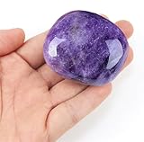 YATOJUZI 1.6'-2' Amethyst Natural Crystals and Healing Stones Worry Stones Amethyst Stone Polished Rocks Purple Gemstones Palm Stone for Meditation Chakra Balancing Crystal Gifts for Women 1PCS