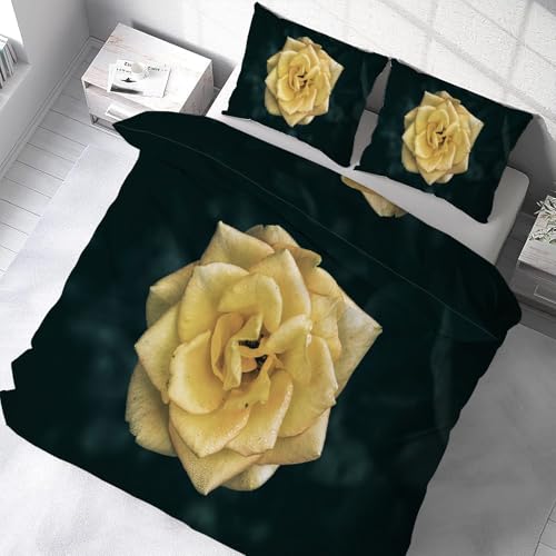 Housse couette en microfibre douce jaune à fleurs 220x240 de qualité supérieure - 5