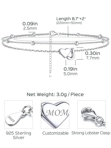 Image of ChicSilver Sterling Silver Anklets for Women Hypoallergenic Womens Ankle Bracelets for Women Layered Heart Anklet With Initials Womens Anklets Jewelry for Mom Wife