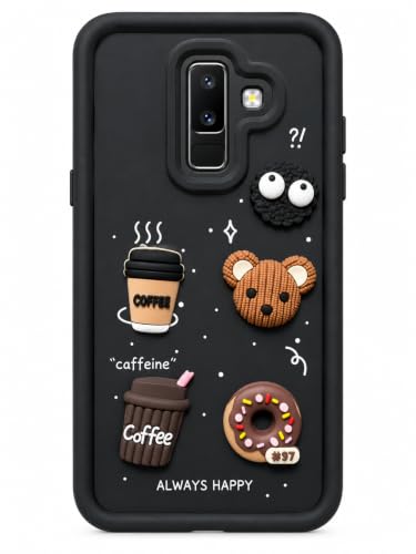 Image of Bintage Back Cover Compatible for Samsung A6+ Plus 4G | Cute Fun Ball | 3D Taddy Smiley Coffee | Milk Case | Full Body Protection - Black