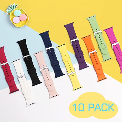 10 Pack Compatible With Apple Watch Bands 38Mm 40Mm 41Mm 42Mm 44Mm 45Mm, Soft Silicone Watch Band For Iwatch Series Se 8 7 6 5 4 3 2 1 (10 Pack, 38Mm/40Mm/41Mm) #TOP2