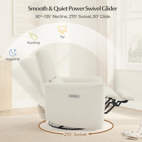 Image of CHITA Power Swivel Glider Recliner Chair, Tall-Wide, Linen | FSC Certified Upholstery Rocking Chair, Lumbar Support, Reclining Chair for Living Room / Nursery