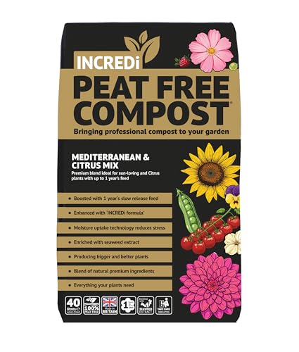 INCREDiPeatFree Premium Mediterranean & Citrus Compost 40L with 120g Incredibloom Plant Fertiliser Peat Free Grow Medium