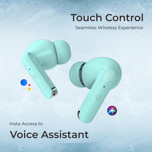 Image of pTron Basspods P81 in-Ear Wireless Earbuds, Pristine Sound, 32Hrs Playtime, Clear Calls TWS Earbuds, Bluetooth V5.1 Headphone, Type-C Fast Charging, Voice Assist & IPX4 Water Resistant (Mint Green)
