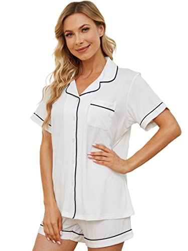 Image of Womens Pajama Sets Short Sleeve Sleepwear Soft Button Down Nightwear Lounge Pj Set XS-XXL
