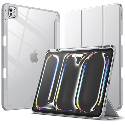 JETech Funda para iPad Pro 13 Pulgadas M5/M4 (2025/2024) con Soporte para Pencil, Carcasa Clara Transparente Respaldo Caparazón Slim Soporte Antigolpes Tableta (Plata)