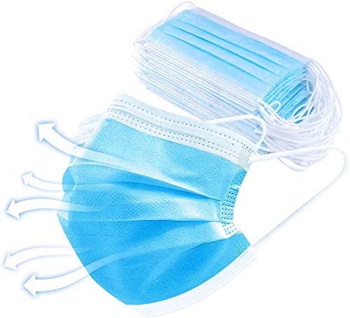 100 Pcs with Nose Pin Disposable 3 Ply Pharmaceutical Breathable Surgical Pollution Face Mask Respirator/Breathable, Non-Irritant for Men,Women, Kids and Senior Citizens(Blue,Free Size,Pack of 100)