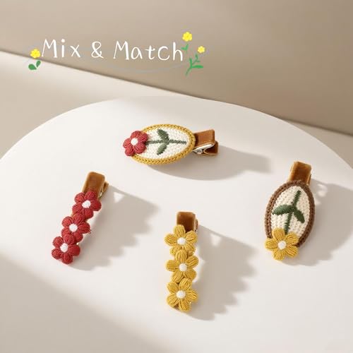 Set de 4 pinzas de cabello tejidas con flores bordadas miniatura 3