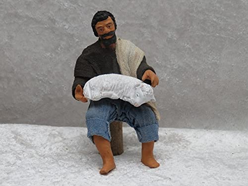 Pastore con pecora, 12 cm, 100% dipinto a mano, fatto a mano