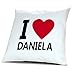 Kopfkissen Daniela, Kissen mit Füllung "I Love Daniela", 40 cm, 100% Baumwolle, Kuschelkissen, Liebeskissen, Namenskissen, Geschenkidee
