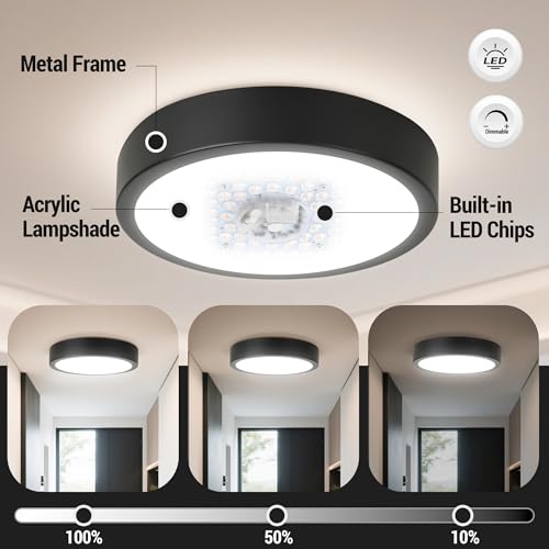 Image of 11 inch LED Flush Mount Ceiling Light, Black Mordern Ceiling Lighting with 5CCT 2700K-5000K, Dimmable LED Light Fixtures Ceiling Mount for Kitchen Bathroom Bedroom Hallway, 2 Packs