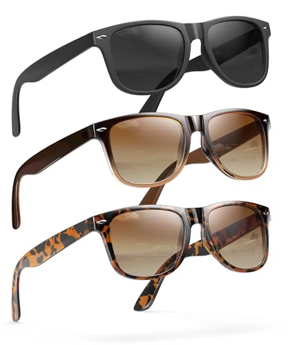 Sunglasses Womens Men Polarized UV400 Protection Trendy Classic Retro Square Mirrored Womens Sunglasses (3 Pack)