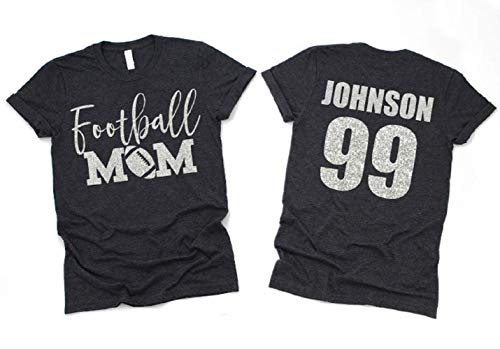 Custom Football Mom Glitter Shirt, Football Mom Shirt, Bling Football Mom Long Sleeve Short Sleeve Unisex Fit, Pick Your Colors