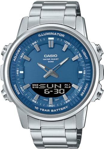 Image of Casio AMW880D-2A1V Men's Stainless Steel Blue Dial Analog Digital Dual Time Zone Watch, blue