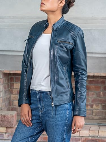 Jild Quilted Design Leather Jacket Women - Cafe Racer Style Real Lambskin Womens Leather Jacket3