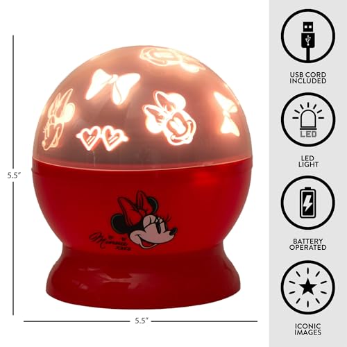 Image of Disney Minnie Mouse Rotating LED Projector Lamp & Night Light,Kids Bedroom Lighting, Battery or USB Operated