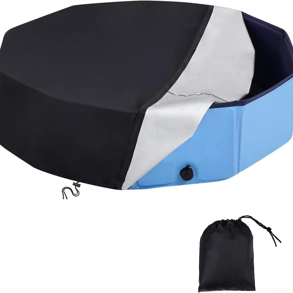 Weather Resistant Dog Pool Cover, Tear Proof 210D Oxford Cloth Swimming Pool Top for Outdoor Inflatable Paddling Pools, Round Kiddie Pool Protector with For Leaf Debris Sheet, Foldable(210 * 30cm)