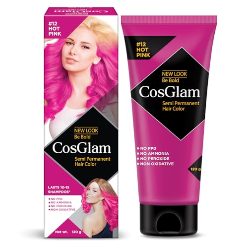 Image of Cosglam Hot Pink (#12) Semi Permanent Hair Color for Women & Men, 120g | Vegan Hair Dye | No Ammonia, No Peroxide | Non-Oxidative Formula | Conditioner Enriched Glossy Finish