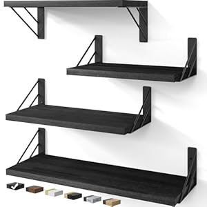 BAYKA Wall Shelves for Bedroom Decor, Floating Shelves for Wall Storage, Display Mounted Rustic Wood Shelf for Books,Plants,Corner Shelves for Bathroom,Kitchen,Living Room(Set of 4)