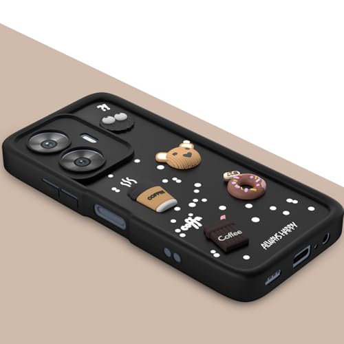 Image of Bintage Cute Fun Taddy| 3D Ball Bear| Donut| Coffee Rubber Case Full Body & Camera Protection Back Cover Compatible for Realme C55 5G - Black