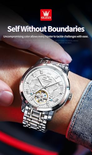 Image of OLEVS Mens Automatic Mechanical Watch Skeleton Tourbillon Luxury Dress Stainless Steel Wrist Watch