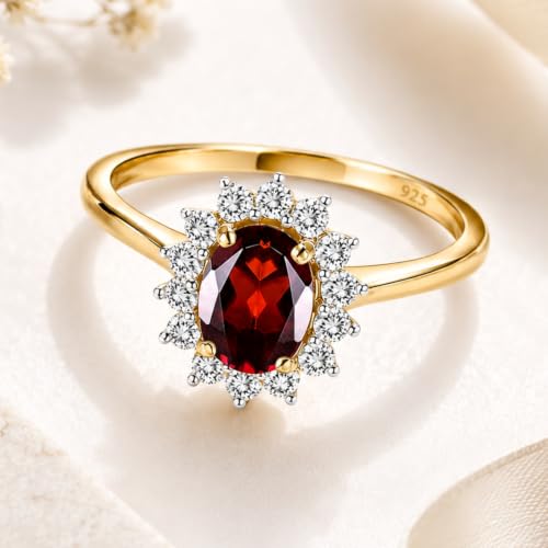 Image of Princess Diana Inspired Halo Birthstone Ring for Women Girls | Pure 925 Sterling Silver with AAA+ Natural Gemstone | 18K Gold-Plated | Best Gift for Birthday, Anniversary, or Valentine�s Day