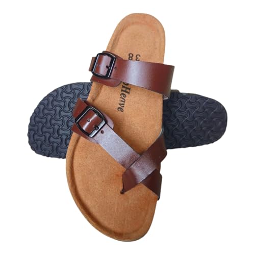 Image of Women's Genuine Leather Slippers | Comfort Sandals | Cushioned Suede Footbed | Anti-Skid Cork Sole | Flip Flips for Everyday Use