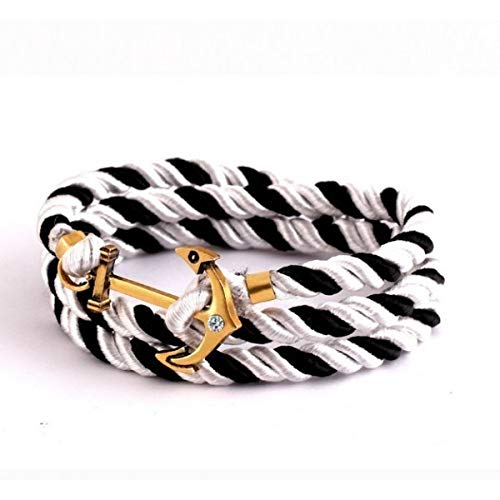 MWS Bracelet charm Ancre avec corde nautique Unisexe bijoux mws839 Brillant Noir/blanc