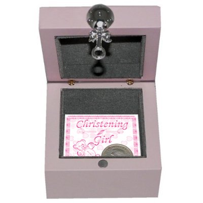 Baby Girl Pink Wooden Keepsake Box Christening Gift