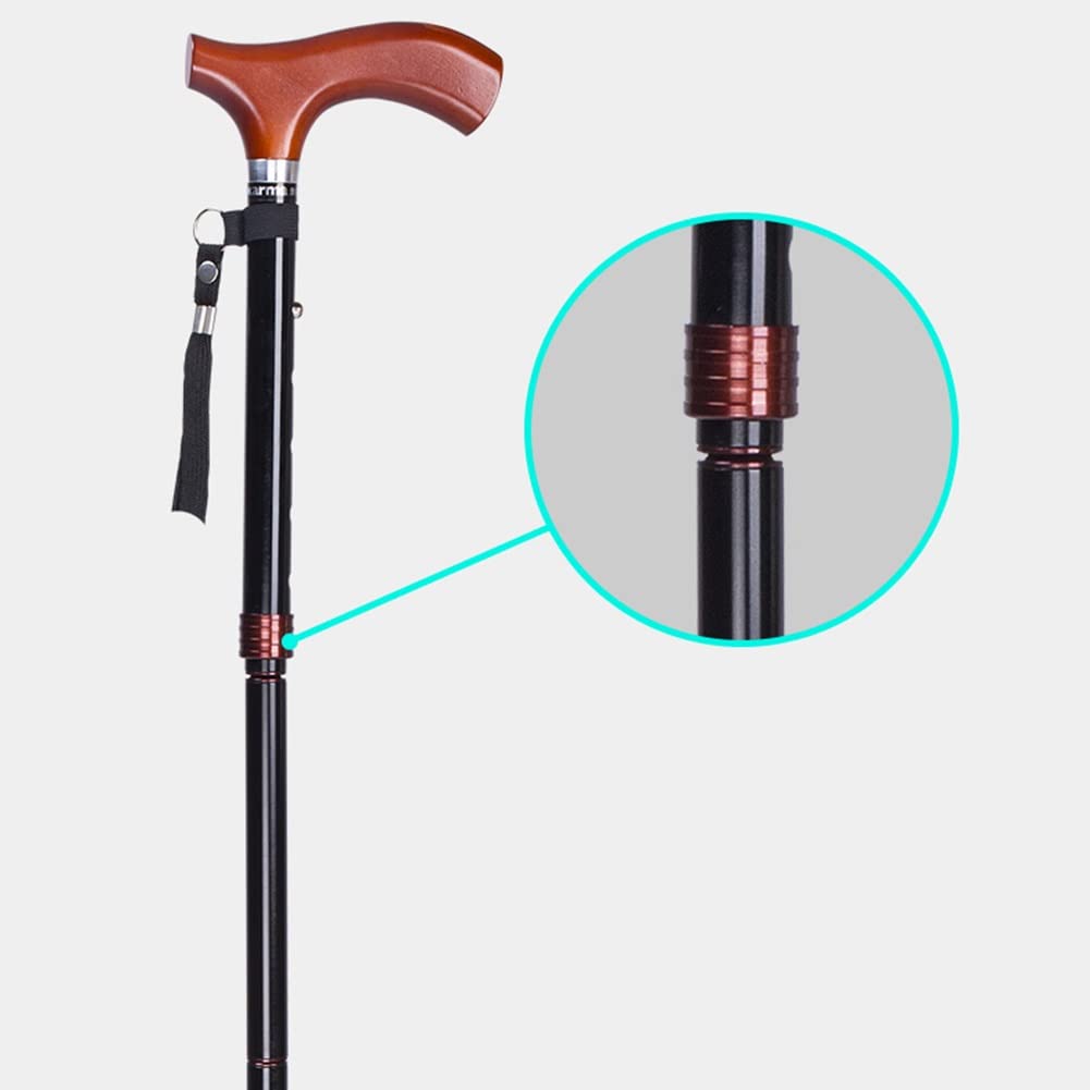 Bastón Plegable, bastón de Aluminio para Hombres y Mujeres, Altura Ajustable, con Correa para la muñeca, Bastones ingleses de Viaje Ligero para Personas Mayores, Negro
