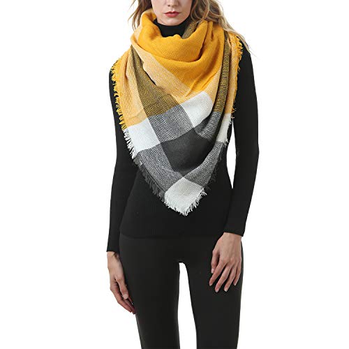Zando Plaid Blanket Thick Winter Scarf Tartan Chunky Wrap Oversized Shawl Cape Scarves3