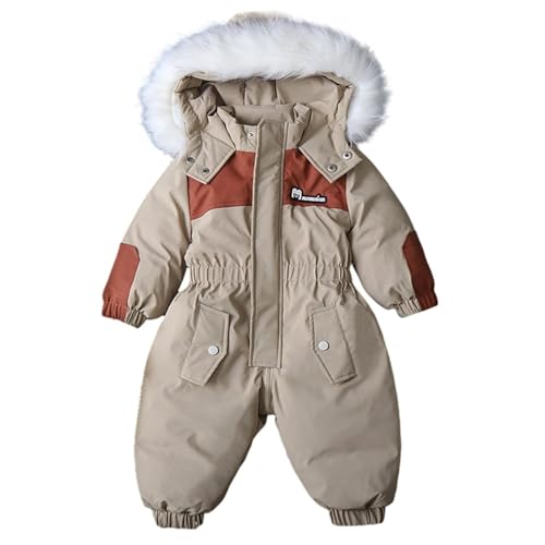 RNTOP Baby Winter Snowsuit Toddler Boys Girls Warm Coat Infant Hoodie Jumpsuit Romper Ski Suits (Khaki, 18-24 Months)