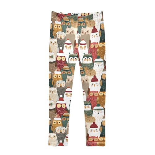 Girls' Athletic Leggings Ankle Length Yoga Dance Pants Kids Teen 4T Owl Christmas Hat