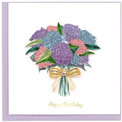 Quilling Card Handmade Quilled Hydrangea Bouquet Birthday Card – 6x6 Inch Blank Card with Envelope – Fair Trade Verified – Unique Paper Art Keepsake