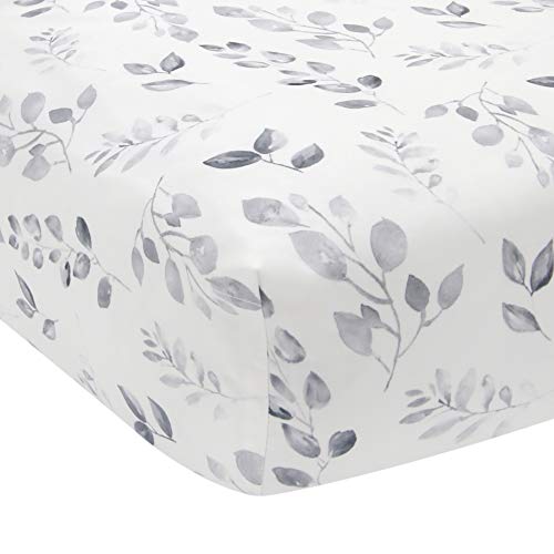 Image of Lambs & Ivy Painted Forest Cotton Fitted Crib Sheet - Gray, White, Outdoors
