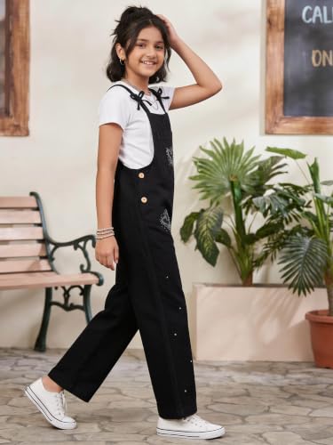 Image of KiddoPanti Girls Denim Dungaree Pant | Cotton Blend Stretch Jumpsuit | Single Front Pocket | Stylish Casual Kids Dungaree | Comfortable Everyday Wear 1-14 Years