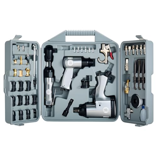 VEVOR 50 Pieces Pro Air Tool and Accessories Kit - 1/2' Air Impact Wrench, 3/8' Ratchet Wrench, 4500BPM Hammer, Blow Gun & Full Accessories for Auto Repairs, Home DIY Projects - with Storage Case