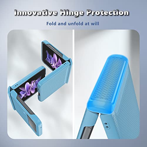 Vihibii Samsung Galaxy Z Flip 3 5G Case: Slim, Lightweight, Hinge Protection, Built-In Camera Screen Protector, Non-Slip Texture - Sky Blue #TOP2
