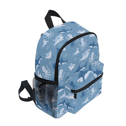panksolu Blue Octopus Shark Toddler Backpack for Boys Girls,Kid Backpack with Chest Clip and Name Tag, S2