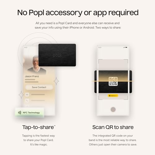 Image of Authentic Patented Popl Card (Avoid Fake Knockoffs) - Smart NFC Networking Card - Simply Tap to Exchange Contact Info, Capture Leads, & Manage Contacts (Leather Black)