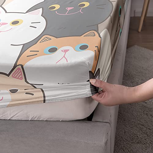 Ailonen Cat Fitted Sheet, Cat Bed Sheets For Girls Kids Boys,Twin Size Sheet Set Cat,Bedsheets,Bedding Decor Set,1 Fitted Sheet And 2 Pillow Case,3 Piece #TOP1