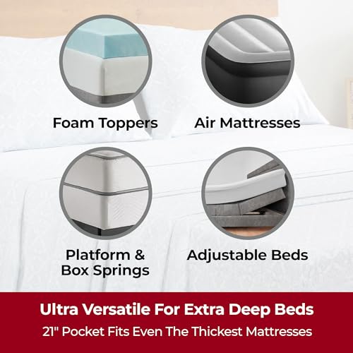 Image of Mellanni Extra Deep King Sheets - 4 PC Iconic Collection Bedding | Hotel Luxury, Ultra Soft, Cooling Bed Sheets - Wrinkle, Fade, Stain Resistant (King, Laced Sky Blue)