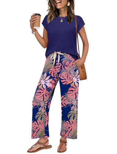 Image of WIHOLL Two Piece Sets for Women Summer Spring Outfits Lounge Sets Beach Vacation Clothes Airport Travel Matching Clothing