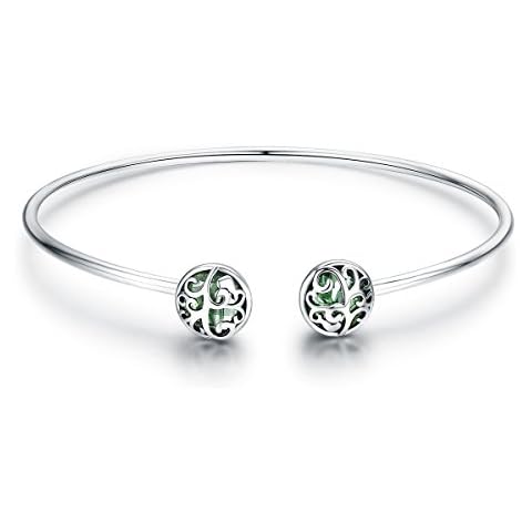 GOXO Tree of Life Bangle Sterling Silver Crystal Cuff Bracelet Jewellery for Women Girls (tree of life) Cover