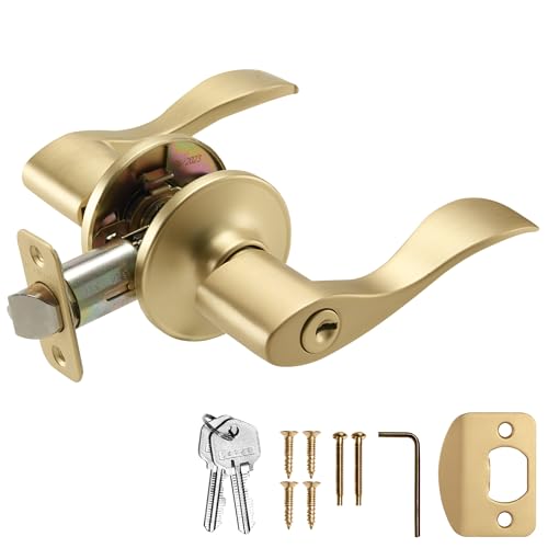 Image of Design House Springdale Keyed Entry Door Lever, Satin Brass