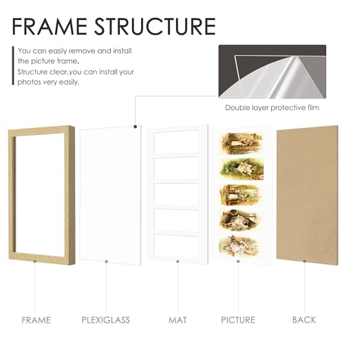 Image of DUENPY 8x24 Collage Picture Frame, Made of Natural Solid Wooden Picture Frames, Displays Five 4x6 Picture Collage, or 8x24 (Without Mat) Wall Decor, Wall Hanging, Solid Color.
