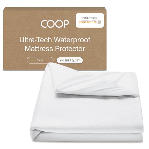 Image of Coop Home Goods Ultra-Tech Waterproof Mattress Protector Twin, Smooth Top Mattress Pad, Waterproof Cover, Up to 18 Inches Deep, Machine Washable, Noiseless Comfort, Twin (39x75)